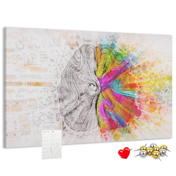 Bacheca in sughero con design a cervello colorato e sfondo creativo