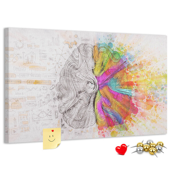Bacheca in sughero con design a cervello colorato e sfondo creativo