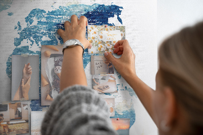 Bacheca in sughero mappa del mondo astratta con tonalità di blu