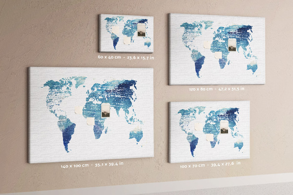 Bacheca in sughero mappa del mondo astratta con tonalità di blu
