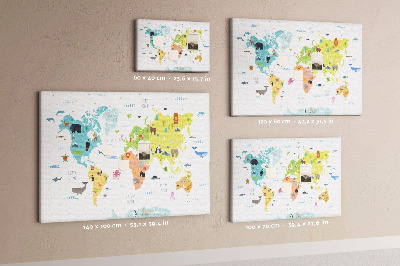 Lavagna di sughero mappa del mondo con illustrazioni di animali