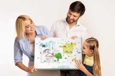 Lavagna di sughero mappa del mondo con illustrazioni di animali