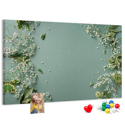 Lavagna di sughero motivo floreale su sfondo verde