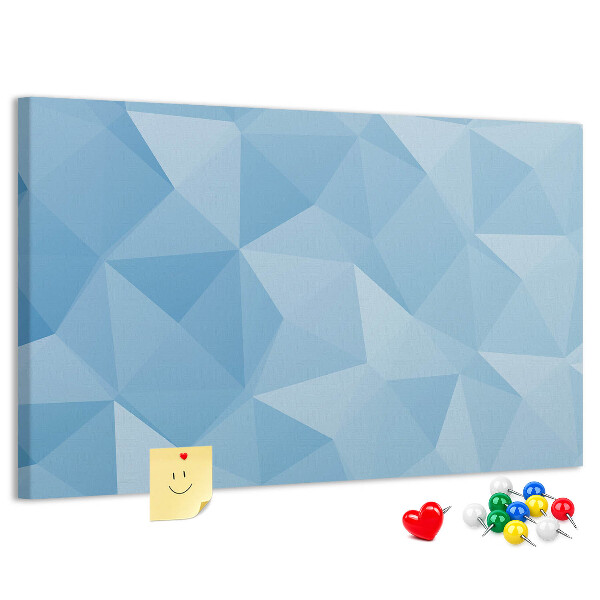 Bacheca in sughero con fantasia geometrica a triangoli blu in diverse tonalità