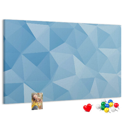 Bacheca in sughero con fantasia geometrica a triangoli blu in diverse tonalità
