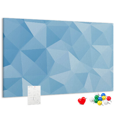 Bacheca in sughero con fantasia geometrica a triangoli blu in diverse tonalità