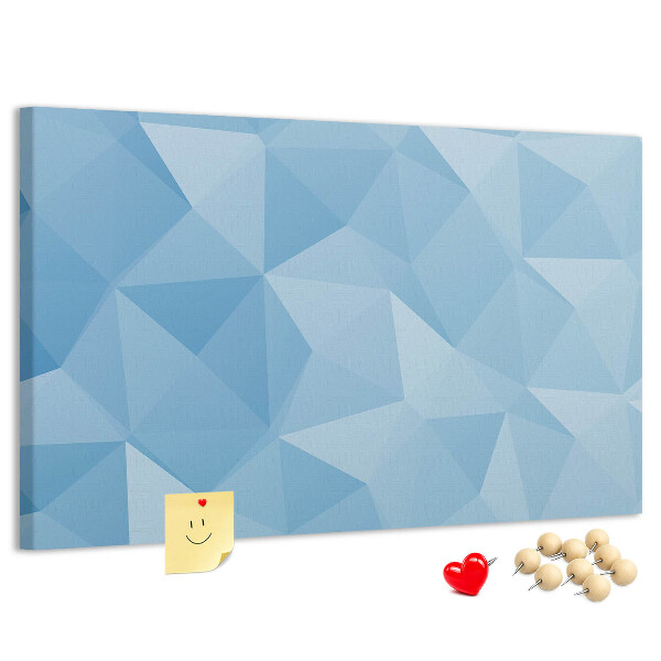 Bacheca in sughero con fantasia geometrica a triangoli blu in diverse tonalità