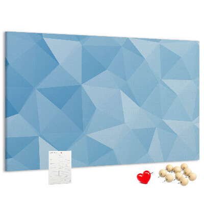 Bacheca in sughero con fantasia geometrica a triangoli blu in diverse tonalità