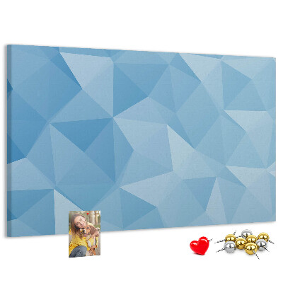 Bacheca in sughero con fantasia geometrica a triangoli blu in diverse tonalità