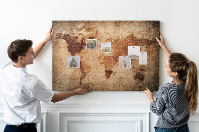 Lavagna di sughero mappa del mondo antica dai toni caldi