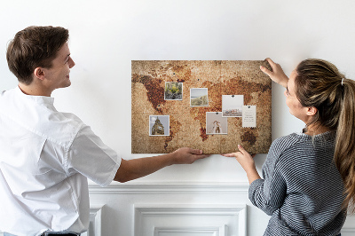 Lavagna di sughero mappa del mondo antica dai toni caldi