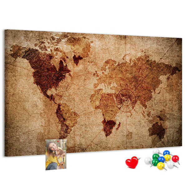 Lavagna di sughero mappa del mondo antica dai toni caldi
