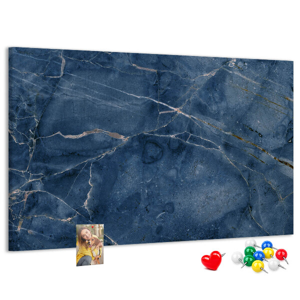 Bacheca in sughero motivo marmo blu navy con venature chiare