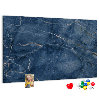 Bacheca in sughero motivo marmo blu navy con venature chiare
