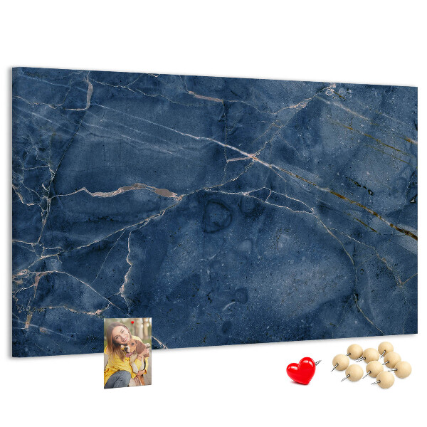 Bacheca in sughero motivo marmo blu navy con venature chiare