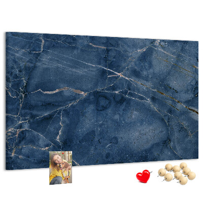 Bacheca in sughero motivo marmo blu navy con venature chiare