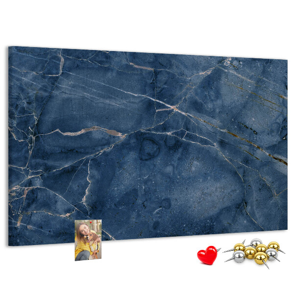 Bacheca in sughero motivo marmo blu navy con venature chiare