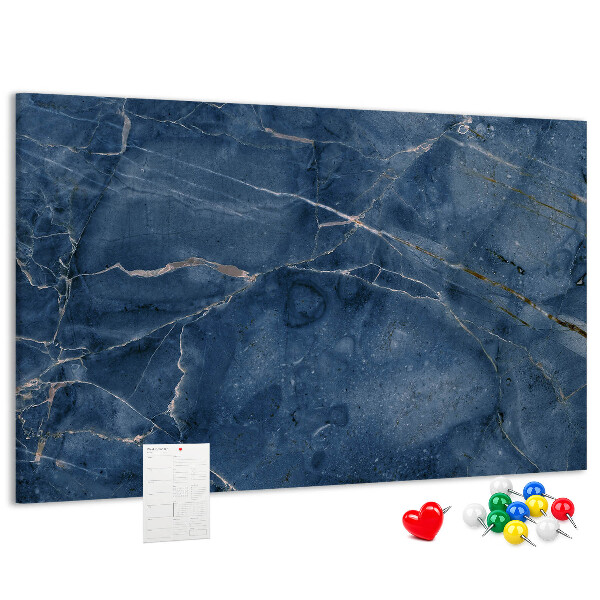 Bacheca in sughero motivo marmo blu navy con venature chiare