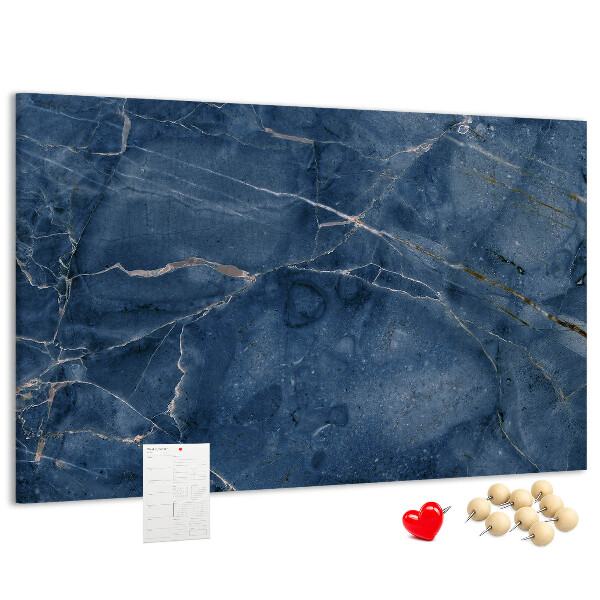 Bacheca in sughero motivo marmo blu navy con venature chiare