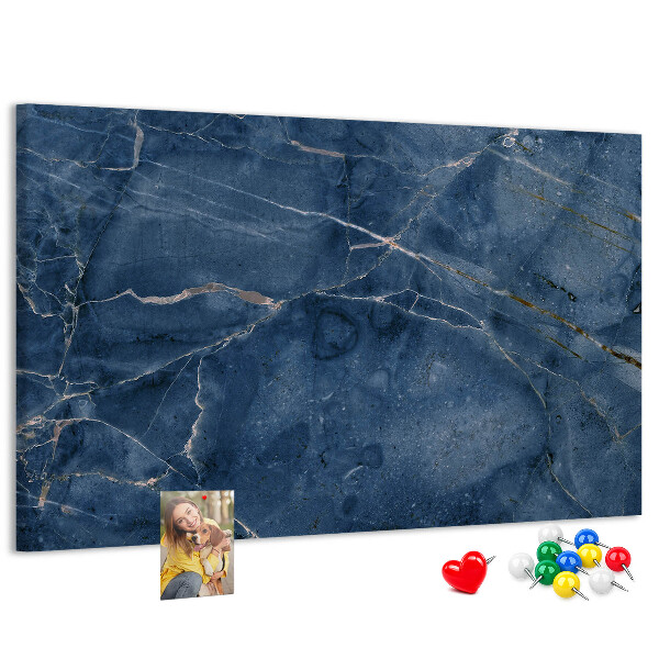 Bacheca in sughero motivo marmo blu navy con venature chiare
