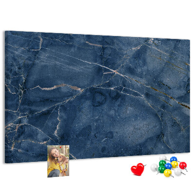 Bacheca in sughero motivo marmo blu navy con venature chiare