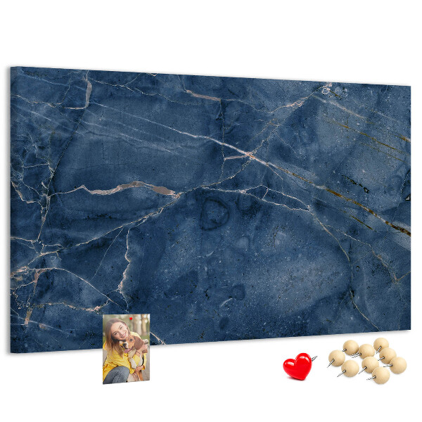 Bacheca in sughero motivo marmo blu navy con venature chiare