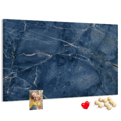 Bacheca in sughero motivo marmo blu navy con venature chiare