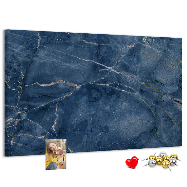 Bacheca in sughero motivo marmo blu navy con venature chiare