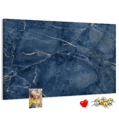 Bacheca in sughero motivo marmo blu navy con venature chiare