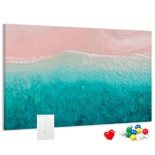 Lavagna di sughero con stampa onde oceaniche su sfondo rosa