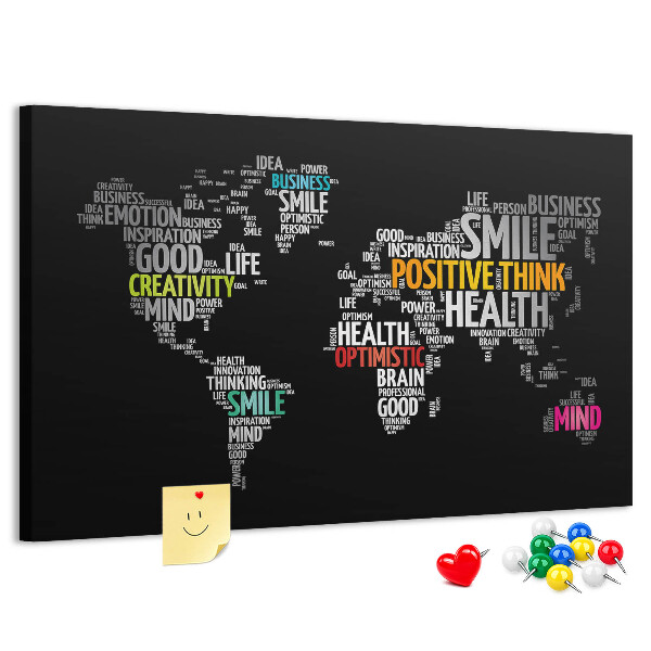 Lavagna di sughero mappa del mondo con slogan motivazionali