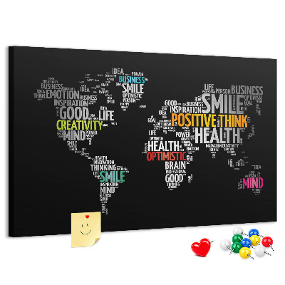Lavagna di sughero mappa del mondo con slogan motivazionali