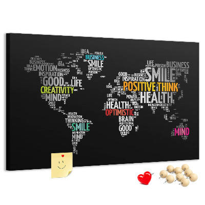 Lavagna di sughero mappa del mondo con slogan motivazionali