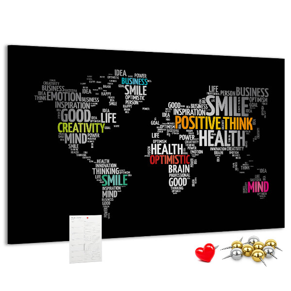 Lavagna di sughero mappa del mondo con slogan motivazionali