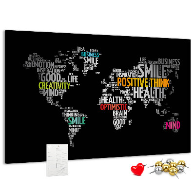 Lavagna di sughero mappa del mondo con slogan motivazionali