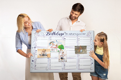 Bacheca in sughero calendario dei compleanni con dettagli colorati
