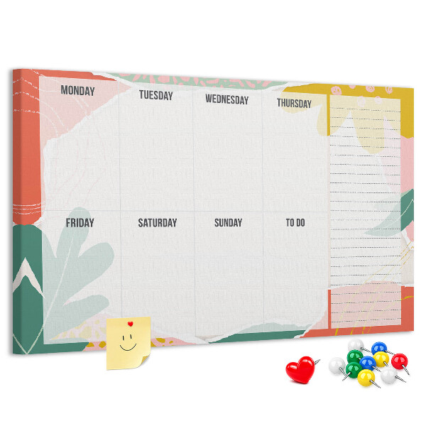 Bacheca in sughero con calendario floreale dai tocchi colorati
