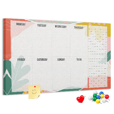 Bacheca in sughero con calendario floreale dai tocchi colorati