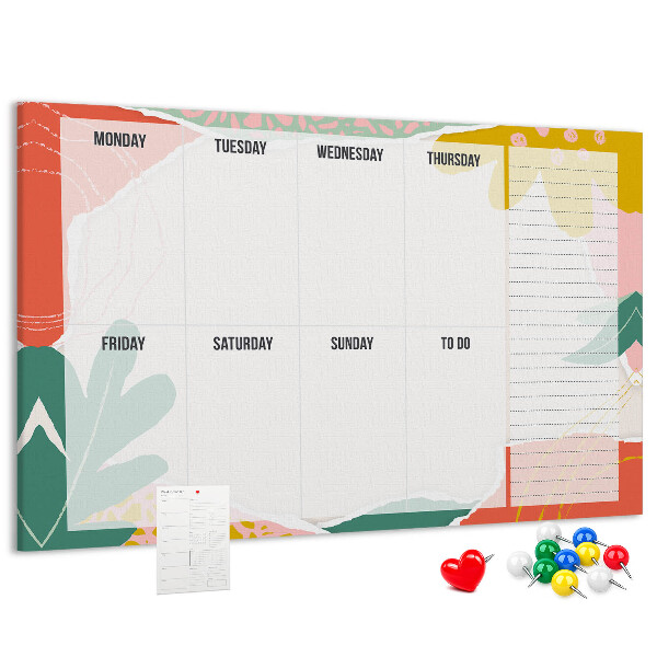 Bacheca in sughero con calendario floreale dai tocchi colorati
