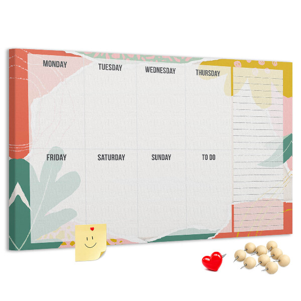Bacheca in sughero con calendario floreale dai tocchi colorati