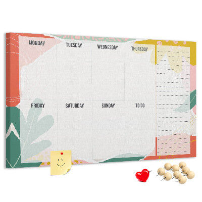 Bacheca in sughero con calendario floreale dai tocchi colorati