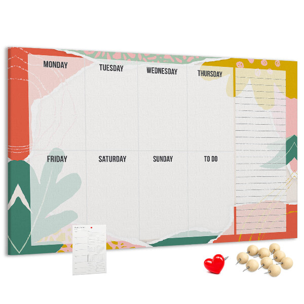 Bacheca in sughero con calendario floreale dai tocchi colorati