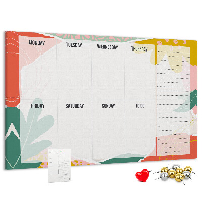 Bacheca in sughero con calendario floreale dai tocchi colorati