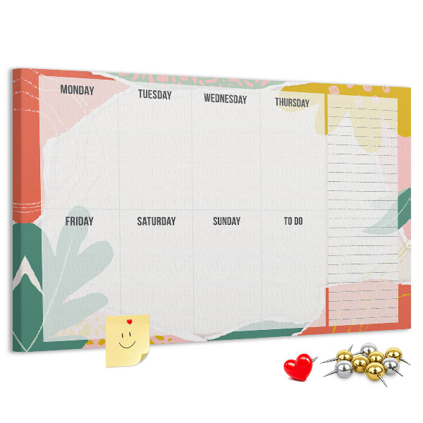 Bacheca in sughero con calendario floreale dai tocchi colorati