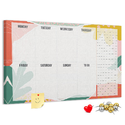 Bacheca in sughero con calendario floreale dai tocchi colorati