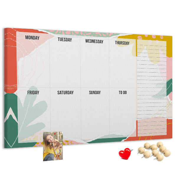 Bacheca in sughero con calendario floreale dai tocchi colorati