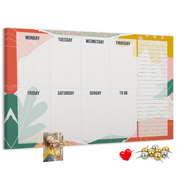 Bacheca in sughero con calendario floreale dai tocchi colorati