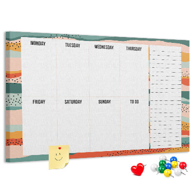 Lavagna di sughero agenda colorata con layout settimanale