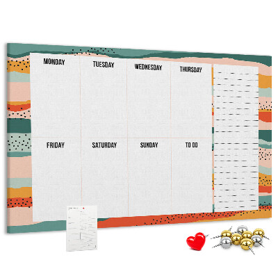 Lavagna di sughero agenda colorata con layout settimanale