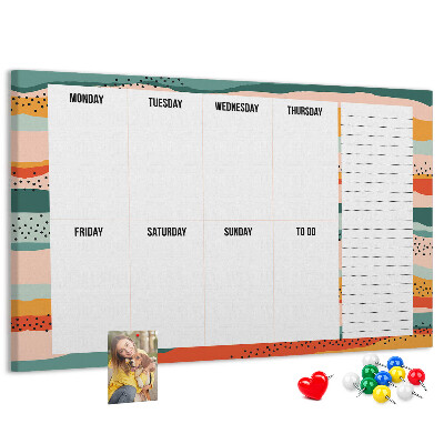 Lavagna di sughero agenda colorata con layout settimanale